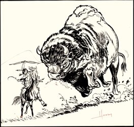 Hermann - Couverture Tintin - Sitting Bull passe à l'attaque ! - Original Cover