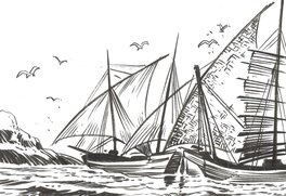 Détail bateaux : le prao et la barque malaise. Détail bateaux : le prao et la barque malaise.