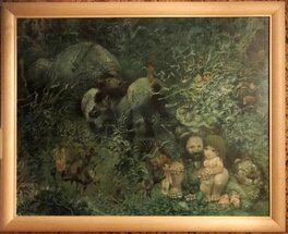 René Hausman - Hausman et sa famille aux paradis - grand huile - Original Illustration