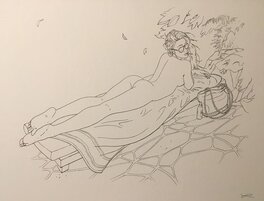 Lounis Chabane - Nue au soleil - Illustration originale
