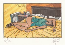 L'ex-Libris. On voit bien les retouches dont parle AT : sur la tête de lit, sur le chevet et sur le mur, juste au-dessus. L'ex-Libris. On voit bien les retouches dont parle AT : sur la tête de lit, sur le chevet et sur le mur, juste au-dessus.