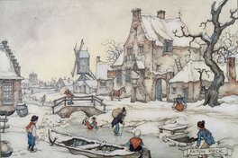 Anton Pieck - Hollands sneeuwlandschap - Original Illustration