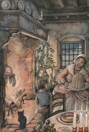 Anton Pieck - Kerst bij de open haard - Original Illustration