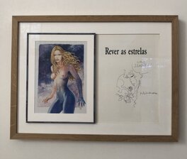 Encadrement d'art musée conservant l'oeuvre & son album avec un double vitrage pour mise à plat et présentation optimale, ajout d'une image d'une oeuvre de Manara pour palier page blanche en vis à vis Encadrement d'art musée conservant l'oeuvre & son album avec un double vitrage pour mise à plat et présentation optimale, ajout d'une image d'une oeuvre de Manara pour palier page blanche en vis à vis