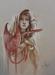 Éric Stalner - Jeune femme au dragon - Illustration originale