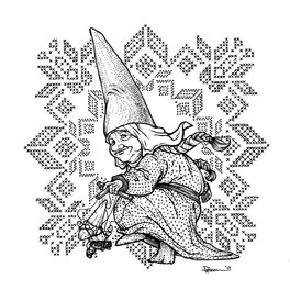 David Petersen - Petersen David - Gnomevember - A Gnome & Her Marionette - Original Illustration