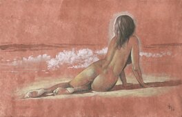 Olaf Boccère - Allongée à la plage - Illustration originale