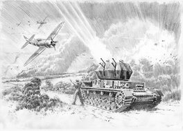 Lucio Perinotto - Flackpanzer VS P 47 - Normandy August 1944 - Illustration originale