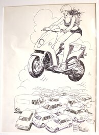 Milo Manara - Fille au scooter - Illustration originale