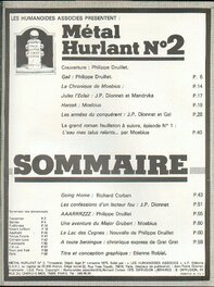 Sommaire du Metal Hurlant 2 de 1975 .