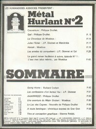 Sommaire du Metal Hurlant 2 de 1975 . Sommaire du Metal Hurlant 2 de 1975 .