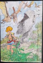 Marc Wasterlain - Jeannette Pointu - Illustration en couleurs sur le thème de la couverture du "Secret de l'Atlante" - Illustration originale