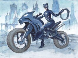 Enrico Marini - Catwoman sur sa moto - Illustration originale