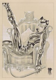 Philippe Bringel - Catwoman sur son fauteuil - Illustration originale