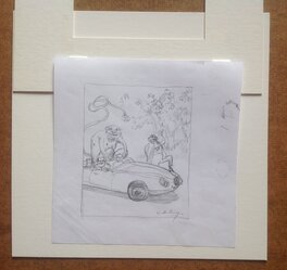 Illustration sur Feuille Blanche au Format entier de 21 X 21 Cm ...avec une Petite Tête de Spirou a Droite ... Illustration sur Feuille Blanche au Format entier de 21 X 21 Cm ...avec une Petite Tête de Spirou a Droite ...