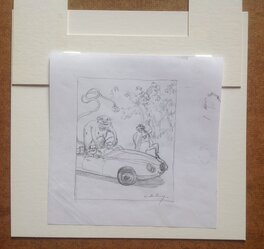 Illustration sur Feuille Blanche au Format entier de 21 X 21 Cm ...avec une Petite Tête de Spirou a Droite ...