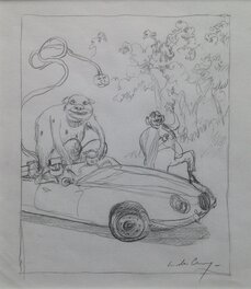 Illustration originale - De Crecy Spirou Fantasio Marsupilami Crayonné original Couverture SPIROU Turbot Rhino - 2011