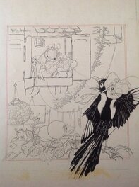 Felix Lorioux - Félix Lorioux La Pie et La Colombe illustration Originale Fable de Florian . Éo Louvre Paris 1926 . - Illustration originale