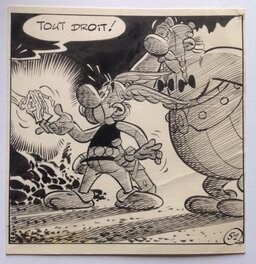 Planche originale - Uderzo Astérix et Obélix Case Originale inédite Encre de Chine - BD Les 12 Travaux D'Astérix 1976