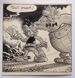 Albert Uderzo - Uderzo Astérix et Obélix Case Originale inédite Encre de Chine - BD Les 12 Travaux D'Astérix 1976 - Planche originale