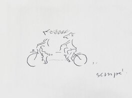 Sempé - Le tandem - Original Illustration