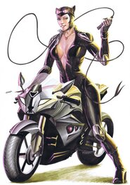 Edson Novaes - Catwoman sur sa moto - Illustration originale