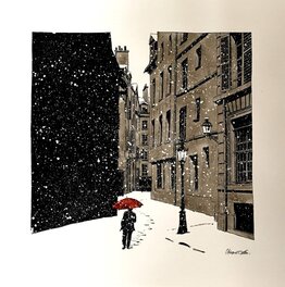 Christophe Chabouté - Parapluie rouge - Original Illustration