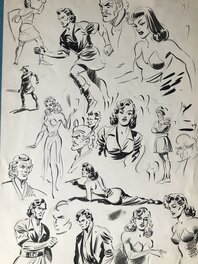 René Pellos - Etude de personnages - Illustration originale