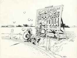 Illustration originale - L’Encyclopédie Imbécile de la Moto - 3615 Oula (Joe Bar Team)