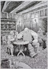 François Gomès - La taverne - Illustration originale