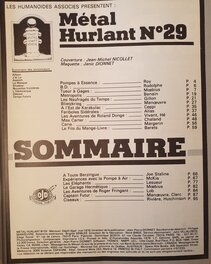 Sommaire du n°29 de Métal Hurlant Sommaire du n°29 de Métal Hurlant