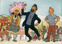 Hergé - Herge, illustration pour une carte postale - Original Illustration