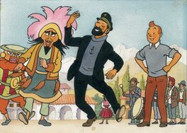 Herge, illustration pour une carte postale