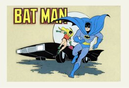 Filmation Studios - Batmobile with Robin and Batman - Original Illustration