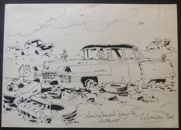 Stéphane Colman - Dessin original de Billy the cat et Monsieur Hubert dans le Cadillac - Illustration originale