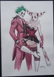 Enrico Marini - Batman - illustration Joker & Harley Quinn A4 - Illustration originale