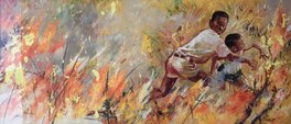 René Follet - Le feu de brousse - Illustration originale