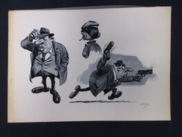 Thomas Frisano - De Mesmaeker et Gaston Lagaffe en truands-hommage a Franquin - Planche originale