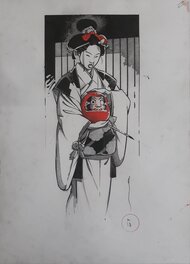 Michetz - Geisha au daruma - Illustration originale