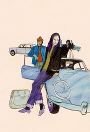 Robert Gigi - circa 1966 - "Sur une voiture bleue" - Original Illustration