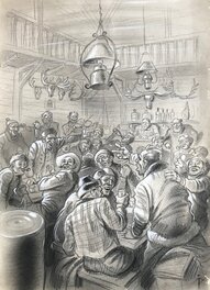 René Pellos - Scène de bar - Illustration originale