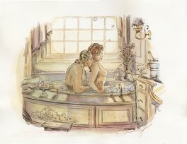 Paul Salomone - Margot dans le bain - Illustration originale