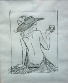 Philippe Berthet - Pin up - projet pour une étiquette d'armagnac - Original art