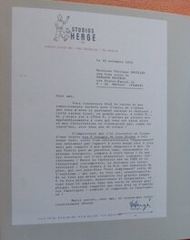 La Lettre de HERGÉ du 23 Novembre 1972 en Remerciement Adréssée a Dargaud pour Philippe Druillet .