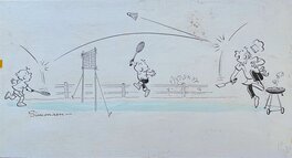 Carlton A. Simonsen - Badminton and barbecue - Original Illustration