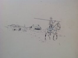 Henry Morin - Henry Morin Don Quichotte de La Manche , Le Départ de Don Quichotte...Rare illustration N&B Encre de Chine 1906 Cervantès - Illustration originale