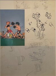 André Franquin - Spirou, étude crayonnée et encrée par Franquin - Original art