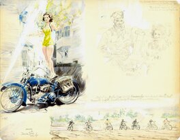 Denis Sire - Planche Pin up Moto & dessins divers - Planche originale