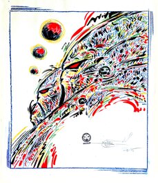 Philippe Druillet - Têtes Hurlantes avec rehauts couleurs - Illustration originale