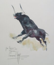 Emmanuel Lepage - La Corrida - Dessin original + dédicace de Francis Cabrel - Original Illustration